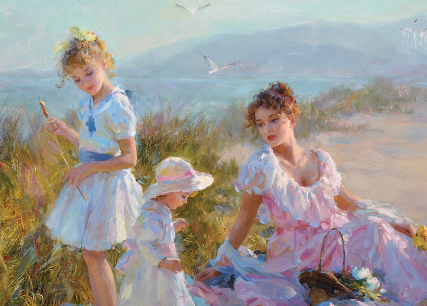 Konstantin Razumov (1974- ) Russian. "Afternoon at the Seaside", a Mother with Four Children - Image 3 of 7