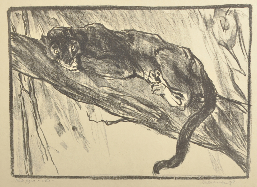 Elise Marian Henderson 'Baroness De Coudenhove' (1880-c1967) British. "Black Jaguar on a Tree",