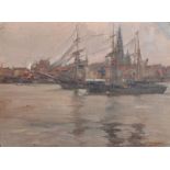 20th Century English School. A Shipping Scene, with a Town in the distance, Oil on Artist's Board,
