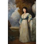 19th Century English School. A Full Length Portrait of a Lady, Dressed in White, Standing in a