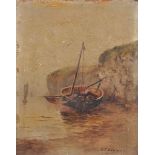 G... E... Huntley (20th Century) British. A Beached Vessel, Oil on Panel, Signed, Unframed, 7.5" x