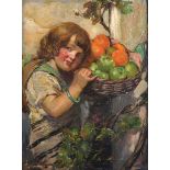 Terence Tenison Cuneo (1907-1996) British. Study of a Girl, Holding a Basket of Fruit, Oil on