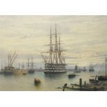 Fred Miller (19th Century) British. A Shipping Scene in Portsmouth Harbour, Watercolour, Signed, 17"