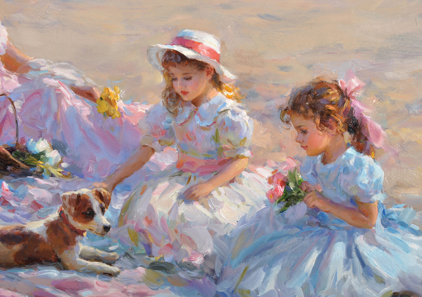 Konstantin Razumov (1974- ) Russian. "Afternoon at the Seaside", a Mother with Four Children - Image 4 of 7