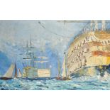 Circle of Pietro San Salvadore (1892-1955) Italian. A Shipping Scene, Oil on Board, Unframed, 25"