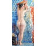 Konstantin Razumov (1974- ) Russian. "The Harem Favourite", a Naked Lady Holding a White Veil, Oil