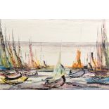 20th Century French School. Beach Sailing Boats, Oil on Board, Indistinctly Signed 'Lehelloco',