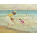 Noel J... Dowling (20th - 21st Century) British. Children Playing in the Sea, Oil on Paper,