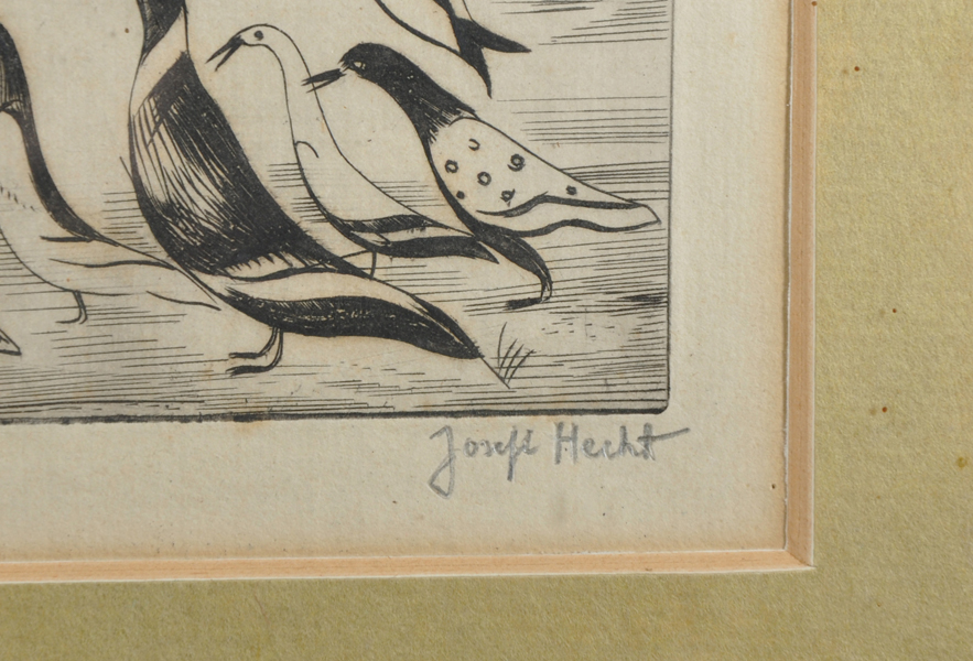 Joseph Hecht (1891-1951) Polish/French. "Ducks and Sun, 1933", Engraving with Hecht Watermark, - Image 3 of 5