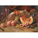 20th Century French School. Still Life of Fruit, with a Knife and Glasses, Oil on Paper, Signed with