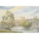 William Barnes (1916-c.1990) British. A Thames Scene with Swans, and Windsor Castle beyond,