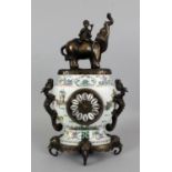 A LARGE GOOD QUALITY 19TH CENTURY SAMSON CHINOISERIE PORCELAIN & BRONZE CLOCK, surmounted by a