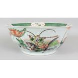 A GOOD LARGE CHINESE FAMILLE VERTE PORCELAIN BOWL, circa 1900, the interior painted with a carp