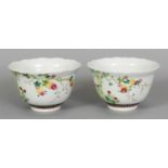 A PAIR OF CHINESE FAMILLE ROSE PORCELAIN BOWLS, each decorated with bamboo, rockwork and hanging