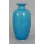 A 19TH/20TH CENTURY CHINESE TURQUOISE GLAZED MONOCHROME PORCELAIN VASE, the base unglazed, 7in