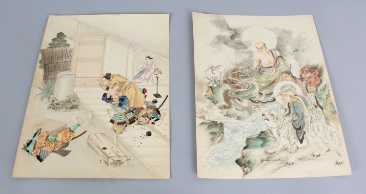 A PAIR OF FINE QUALITY JAPANESE MEIJI PERIOD PAINTINGS ON PAPER, circa 1900, depicting a