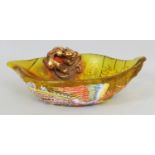 A CHINESE ENAMELLED GLASS LIBATION BOWL, with onlaid gilded chilong, the underside decorated with