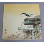 AN EARLY 20TH CENTURY JAPANESE WOODBLOCK SURIMONO BY KOSON, depicting a bird perched above a water