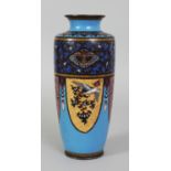 A JAPANESE MEIJI PERIOD BLUE GROUND CLOISONNE VASE, decorated with alternating dependent lappet