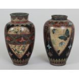 TWO SMALL SIMILAR JAPANESE MEIJI PERIOD CLOISONNE VASES, in a Namikawa style, 3.7in & 3.6in high. (