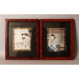 A PAIR OF FINE QUALITY 19TH CENTURY FRAMED CHINESE PAINTINGS ON SILK, each depicting a romantic