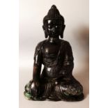 A LARGE CHINESE BRONZE FIGURE OF BUDDHA, seated in dhyanasana, 15.75in high.