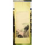 ANOTHER CHINESE HANGING SCROLL PICTURE ON PAPER, decorated with an extensive estuary scene, the