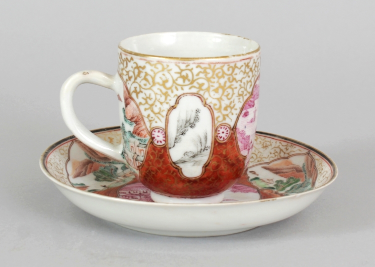 AN UNUSUAL CHINESE YONGZHENG PERIOD ENAMELLED PORCELAIN CUP & SAUCER, each piece painted with a puce - Image 3 of 7