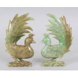 A PAIR OF EARLY 20TH CENTURY CHINESE JADE MODELS OF PEACOCKS, together with a fitted box, the