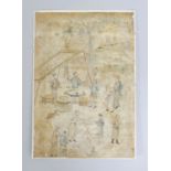 A PERSIAN PAINTING ON PAPER, unframed and with gilt highlights, possibly early, depicting a group of