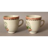 AN UNUSUAL PAIR OF CHINESE QIANLONG/JIAQING PERIOD ENAMEL DECORATED PORCELAIN COFFEE CUPS, circa