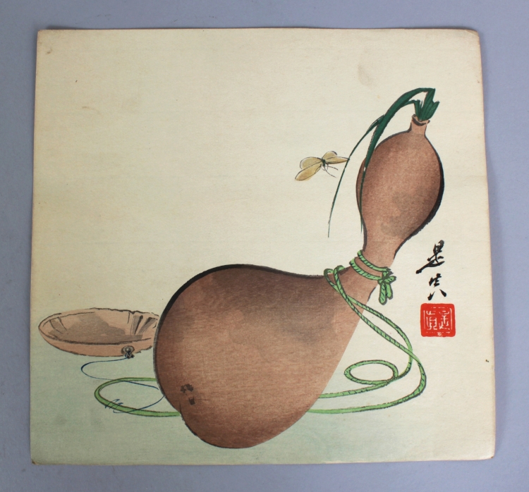 AN EARLY 20TH CENTURY JAPANESE WOODBLOCK SURIMONO BY ZESHIN, depicting a butterfly hovering near a