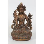 A CHINESE GILT BRONZE FIGURE OF AMITAYUS BUDDHA, seated in dhyanasana on a lotus plinth, 6.4in