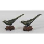 A PAIR OF EARLY 20TH CENTURY CHINESE SPINACH GREEN JADE MODELS OF GOLDEN PHEASANTS, together with