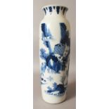 A LARGE TRANSITIONAL STYLE BLUE & WHITE PORCELAIN SLEEVE VASE, the sides decorated with a continuous