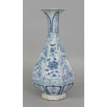 A CHINESE YUAN STYLE BLUE & WHITE PORCELAIN VASE, of octagonal section and yuhuchunping form,