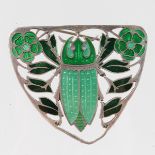 AN ART DECO SILVER AND ENAMEL BUG BROOCH.