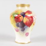 A ROYAL WORCESTER AMPHORA VASE, painted with autumnal leaves and blackberries, signed by Kitty