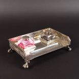 A PLATED INKSTAND with two bottles.