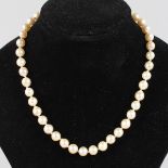 A VERY GOOD SINGLE STRAND PEARL NECKLACE with forty three pearls, with platinum, 18ct white gold and
