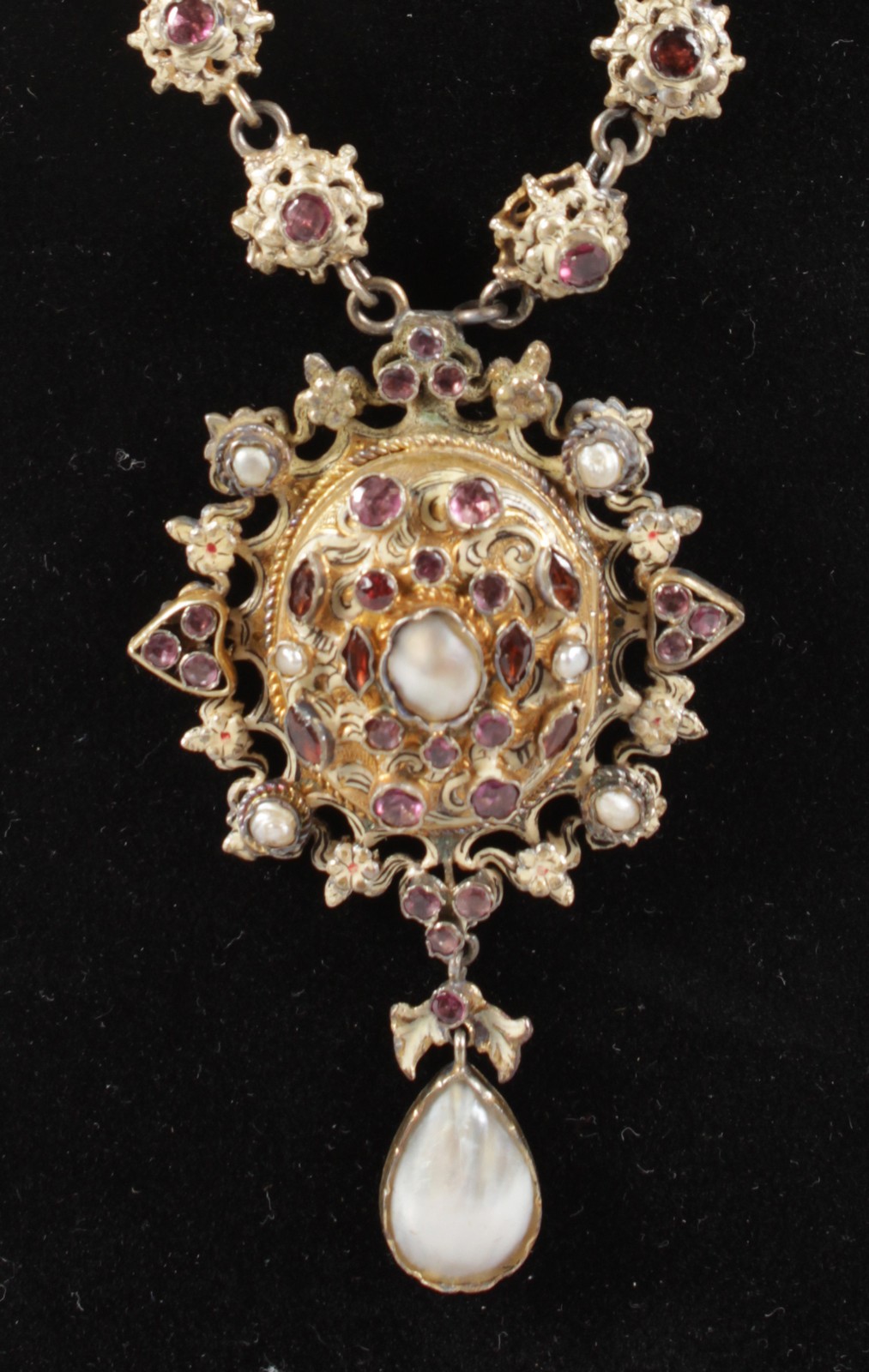 A LOVELY 19TH CENTURY RUSSIAN NECKLACE, PENDANT AND LOCKET inset with semi-precious stones and - Image 2 of 5