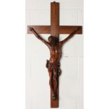 A LARGE ITALIAN CARVED WOOD CRUCIFIX. Christ figure 27ins long.