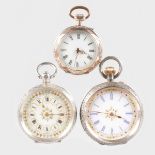 THREE SILVER POCKET WATCHES.