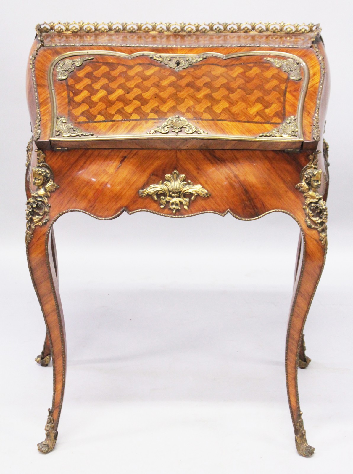 A GOOD 19TH CENTURY KINGWOOD, ORMOLU AND PARQUETRY INLAID BUREAU, IN THE MANNER OF LINKE, with