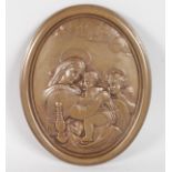 AFTER THE ANTIQUE AN ITALIAN HEAVY OVAL BRONZE PLAQUE, Madonna. 6ins x 4.75ins.