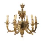 A GOOD 19TH CENTURY FRENCH ORMOLU SIX BRANCH HANGING CHANDELIER with urns, swags and acanthus. 35ins