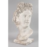 AFTER THE ANTIQUE A PLASTER CAST, head of a young man. 21ins high.