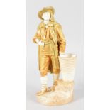 A ROYAL WORCESTER FIGURE of a Rustic Man beside tall basket, puce mark.