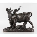 CHRISTOPHER FRATIN (1800-1864) FRENCH A GOOD PERIOD BRONZE COW AND CALF, the cow scratching