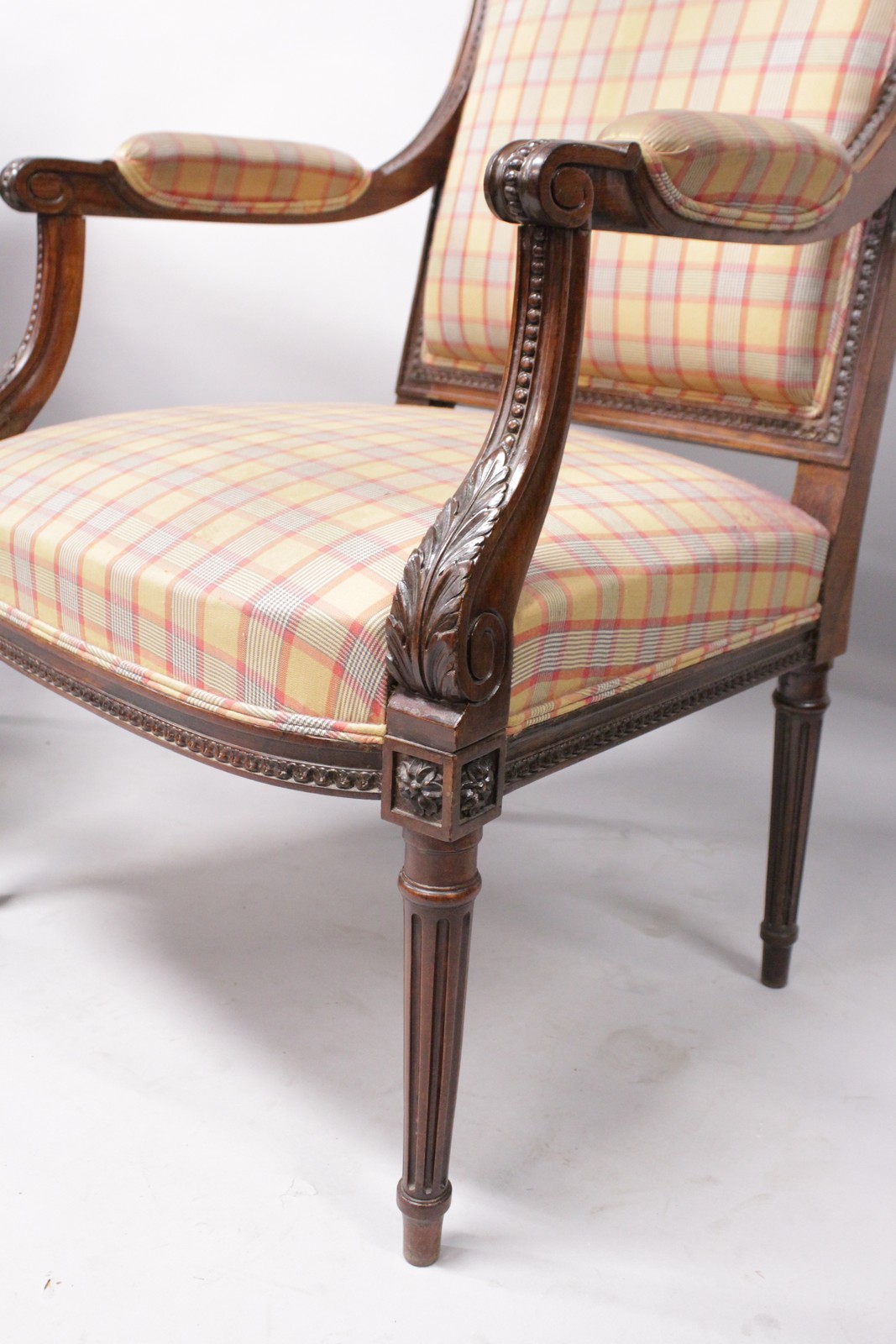 A GOOD PAIR OF LOUIS XV DESIGN ARMCHAIRS, CIRCA. 1880, carved cresting rails and arms, padded back - Image 4 of 4